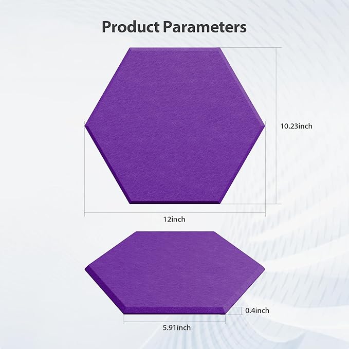 12 Pack Acoustic Panels Self Adhesive Sound Proof Foam, High Density Sound Acoustic Panel, 12X10.23X0.4 Inch Hexagon Panels in Home, Office, Reccording Room, Studio,and more(Violet)