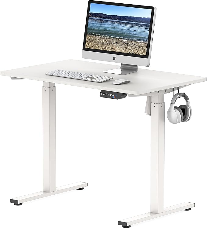 SHW Electric Height Adjustable Desk with Memory Preset, 40 x 24 Inches, White