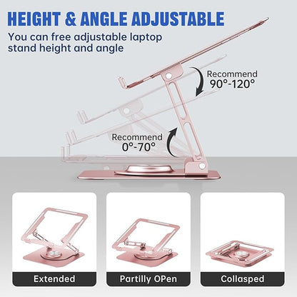 Laptop Stand for Desk, Adjustable Computer Stand with 360° Rotating Base, Ergonomic Laptop Riser for Collaborative Work, Foldable & Portable Laptop Stand, fits for All 10-16" Laptops