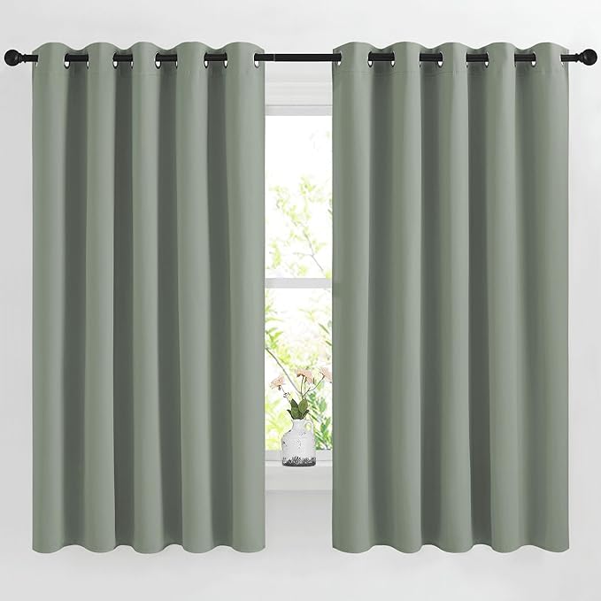 NICETOWN 66 inch Sage Green Curtains for Bedroom, Blackout Curtains Thermal Window Treatment Energy Saving Solid Grommet Sound Reducing Drapes for Living Room, 2 Panels, W66 x L66