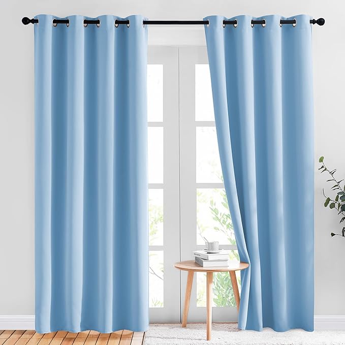 NICETOWN Sky Blue Blackout Curtains - Home Decor Window Treatment Ring Top Blackout Draperies Curtains for Living Room (2 Panels, 52 by 84, Blue)