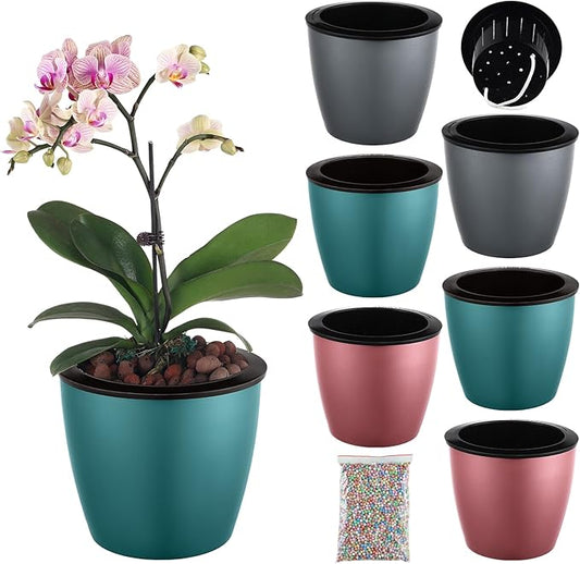 Planterhoma 6 Packs 6.7 Inch Self Watering Pots for Indoor Plants with Black Wick Pots, Large African Violet Pots, Self Watering Planters for Devil's Ivy, Indoor Plant Pots for Orchid