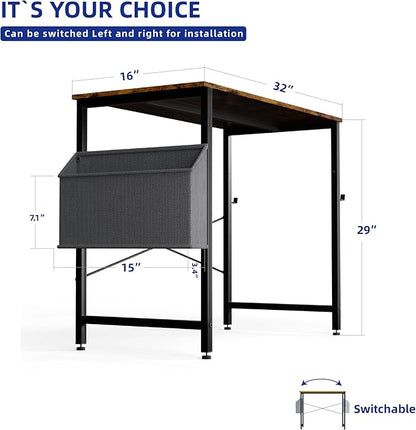 Pamray 32 Inch Computer Desk for Small Spaces with Storage Bag, Home Office Work Desk with Headphone Hook, Small Office Desk Study Writing Table