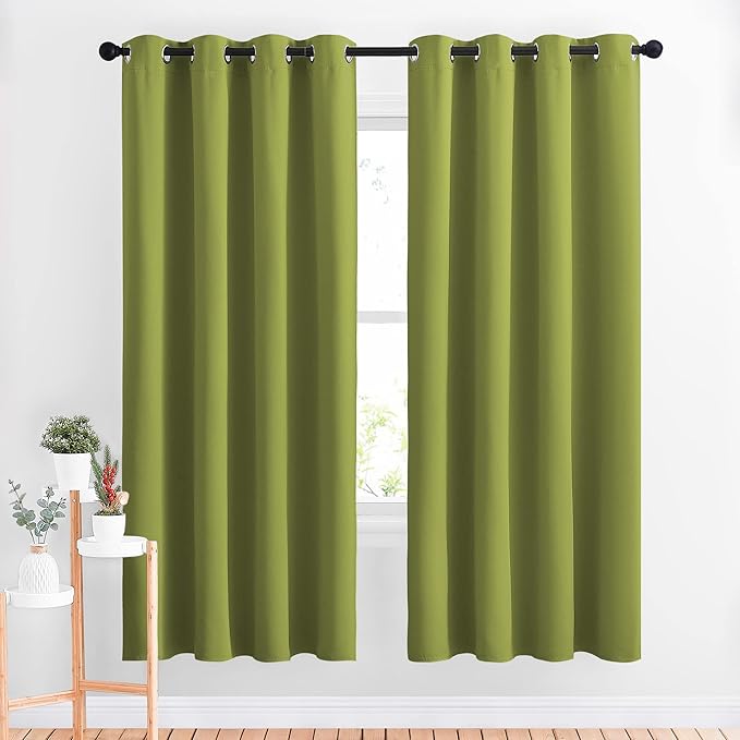 NICETOWN Green Blackout Draperies Curtains - Window Treatment Thermal Insulated Solid Grommet Blackout Curtains/Drapes for Bedroom (Set of 2 Panels, 52 by 72 Inch, Fresh Green)