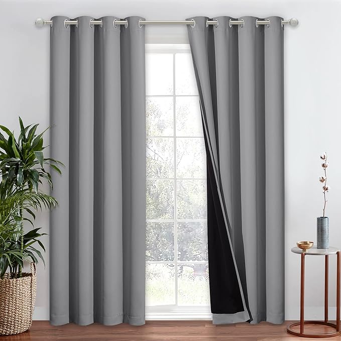 NICETOWN Full Shade Curtain Panel, Energy Smart & Noise Blocking Out Blackout Drape for Dining Room Window, Thermal Insulated Guest Room Lined Window Dressing(Silver Gray, 52 x 84 inch)