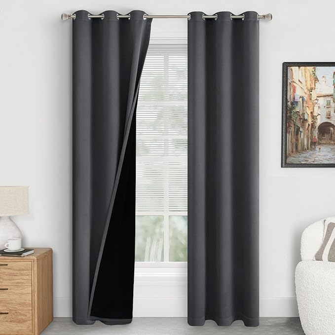 Blackout Curtains 84 Inch Length 2 Panels Set for Living Room, Thermal Insulated 100% Room Darkening Light Blocking Soundproof Grommet Thick Window Curtains, 38 Inch Narrow Wide, Dark Grey