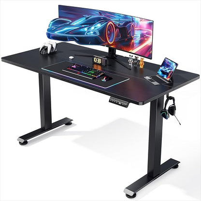 Veken 55 Inch Electric Standing Desk, Height Adjustable Sit Stand Up, Wood Desktop, Work Home Office Computer PC Table, Tall Standup Workstation, Gaming Writing Study Bedroom Rising Desks, Black