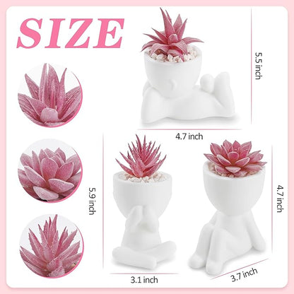 Der Rose 3 Pcs Fake Succulents Plants Artificial Pink Room Office Desk Decor for Women