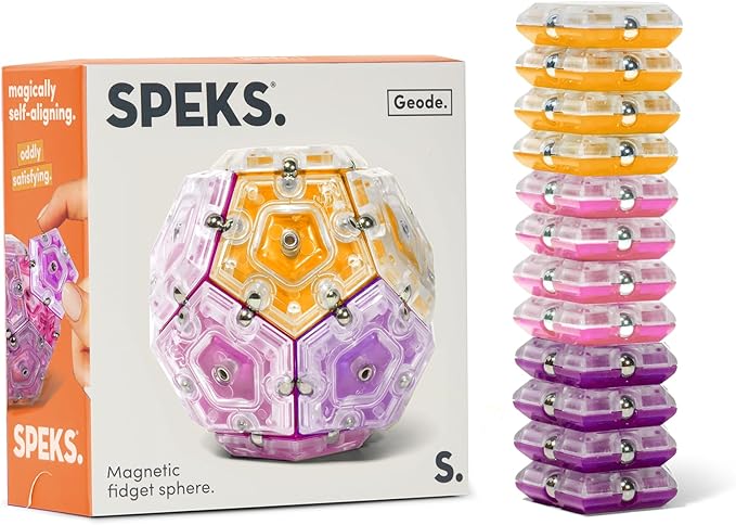 Speks Geode Sphere Magnetic Fidget Toy for Adults & Teens 14+ | Sensory Gadget for Stress Relief and Anxiety, Office Desk Toy Present, Christmas Gift, Holiday Stocking Stuffer | Warm, 12-Piece Set