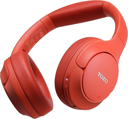 TOZO HT2 Hybrid Active Noise Cancelling Headphones, Wireless Over Ear Bluetooth Headphones, 60H Playtime, Hi-Res Audio Custom EQ via App Deep Bass Comfort Fit Ear Cups, for Home Office Travel Red