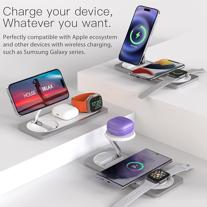 3-in-1 Charging Station for Apple Devices: Used for iPhone and Watch Charging Station with Magsafe Charger Stand, Wireless Charger for iPhone15/14/13/12, Apple Watch 1-9/Ultra, AirPods 3 Pro