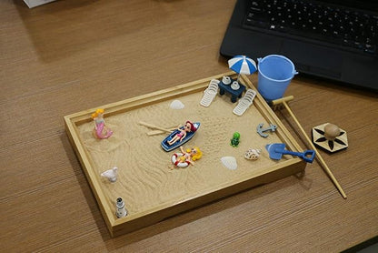 Desktop Miniature Beach Zen Garden - Mini Home Office Tabletop Sandbox Bamboo Rakes Stamps Tray Tool Accessories Kit Meditation Relaxation Decor - Stress Relief Therapy Gifts Kids Adult Father Mother