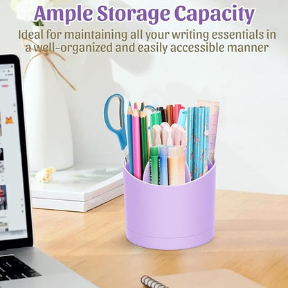 Desk Organizer,360 Degree Rotating Pen Holder for Desk,Nordic Style Pencil Organizer Cup,Modern Office Desk Accessories with 7 Slots Caddy for Desktop,School,Home,Cosmetics(Purple)