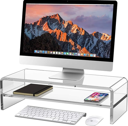 Acrylic Monitor Stand, 2 Tiers Computer Monitor Riser(20x8x5.5 Inch), Monitor Riser/Computer Stand for Home,Office,Business,PC Desk Stand for Keyboard Storage& Multi-Media Laptop Printer Screen