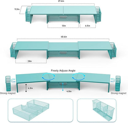 gianotter Dual Monitor Stand Riser, Desk Organizer With Drawer and 2 Pen Holders, Desk Accessories & Workspace Organizers, Monitor Stand for Desk, Office Decor Essentials (Blue)
