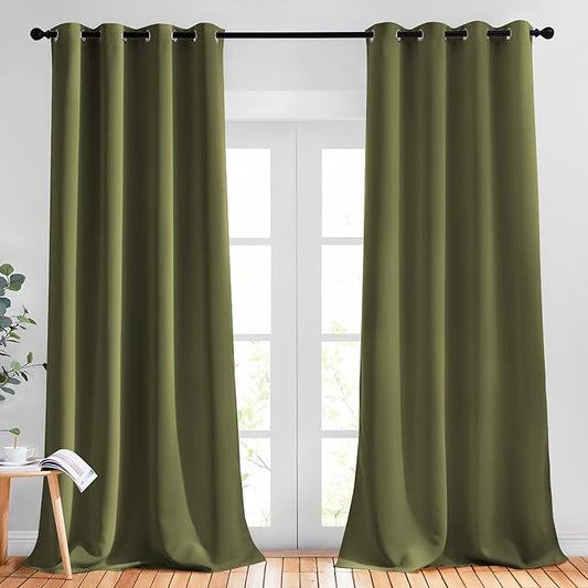 NICETOWN Patio Glass Door Panels - (52 inches Wide x 120 inches Long, Olive Green, 1 Pair) Blackout Curtains for Window Decoration, Privacy Panel Drapes for Dining Room and Guest Room