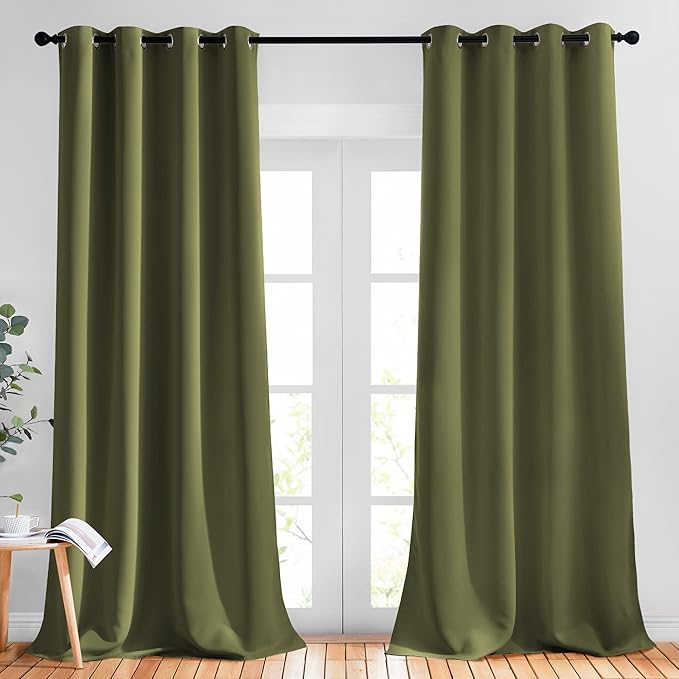 NICETOWN Patio Glass Door Panels - (52 inches Wide x 108 inches Long, Olive Green, 1 Pair) Blackout Curtains for Holiday Decor, Privacy Panel Drapes for Dining Room and Guest Room