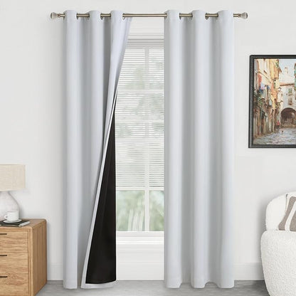 Blackout Curtains 84 Inch Length 2 Panels for Living Room, Thermal Insulated 100% Light Blocking Bedroom Soundproof Grommet Soundproof Thick Window Curtains, Each 38 Inch Wide, Greyish White