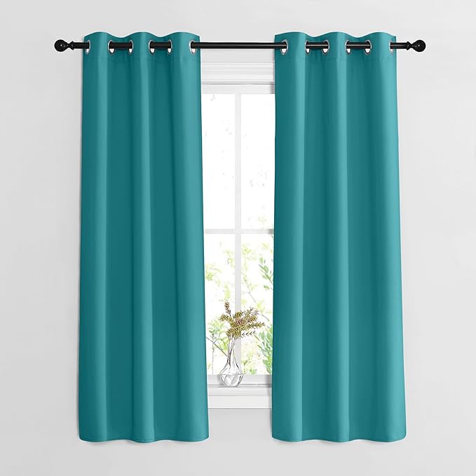 NICETOWN Peacock Teal Blackout Curtains 63 inches Long - Grommet Thermal Curtains & Drapes Room Darkening Window Treatment Sound Reducing for Bedroom/Night Shift (2 Panels, W37 x L63)