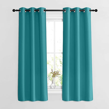 NICETOWN Peacock Teal Blackout Curtains 63 inches Long - Grommet Thermal Curtains & Drapes Room Darkening Window Treatment Sound Reducing for Bedroom/Night Shift (2 Panels, W37 x L63)