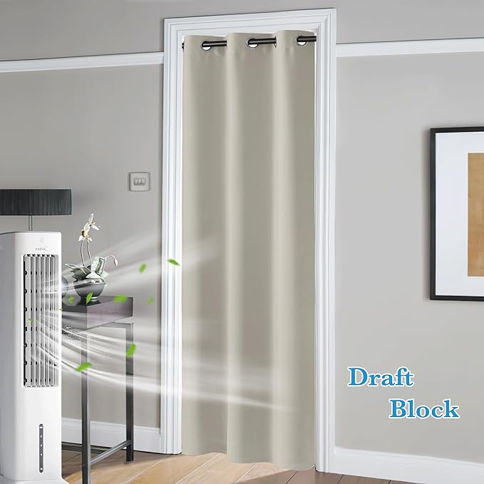 RYB HOME Temporary Doorway Curtains Blackout Privacy Room Divider Curtains Portable Curtains for Closet Wall Curtains for Bedroom Living Room Dining Basement Window, W 60 x L 84 inches, Natural