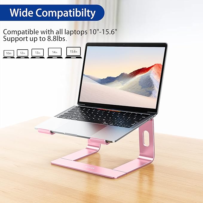 BESIGN LS03 Aluminum Laptop Stand, Ergonomic Detachable Computer Stand, Riser Holder Notebook Stand Compatible with Air, Pro, Dell, HP, Lenovo More 10-15.6" Laptops, Pink