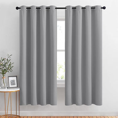 NICETOWN Blackout Curtains Panels for Bedroom - Thermal Insulated Solid Ring Top Blackout Window Curtain Panels for Flat/Apartment (2 Panels, 52 x 72 Inch, Silver Grey)