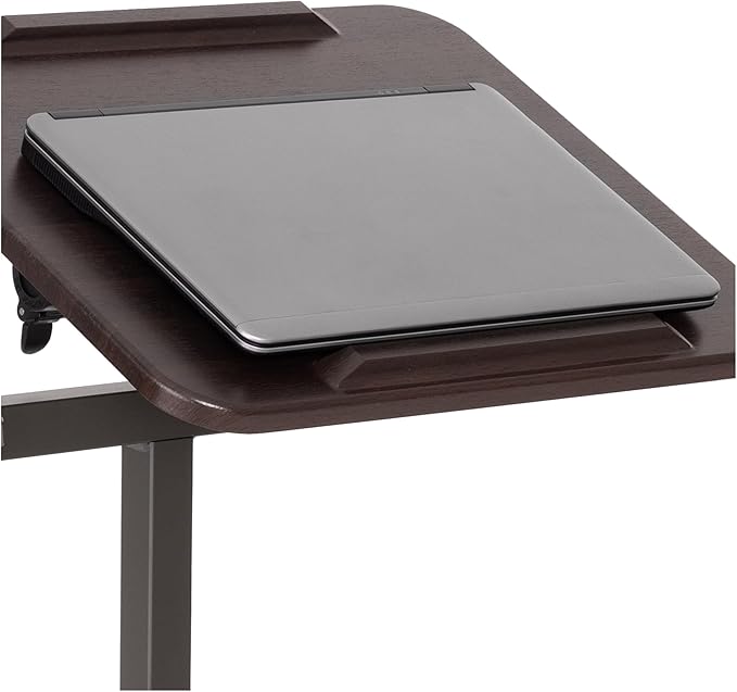 Seville Classics Airlift Height Adjustable Mobile Rolling Laptop Cart Computer Workstation Desk Home, Office, Classroom, Hospital, w/Wheels, Tilt w/Side Table (28") (New Model), Walnut