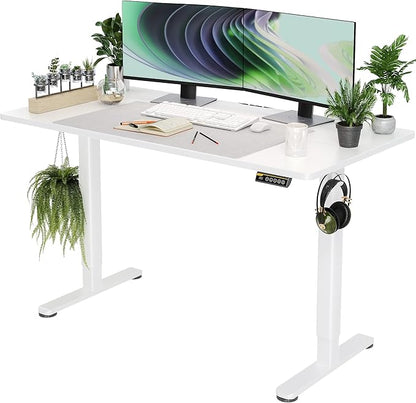 Electric Standing Desk, Adjustable Height Stand up Desk, 55x24 Inches Sit Stand Home Office Desk with Splice Board, White Frame/White Top