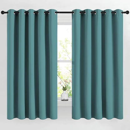 NICETOWN Blackout Curtains 66 inches Long, Grommet Window Treatment Energy Saving Thermal Drapes Room Darkening for Living Room/Bedroom, 2 Panels, W66 x L66, Sea Teal