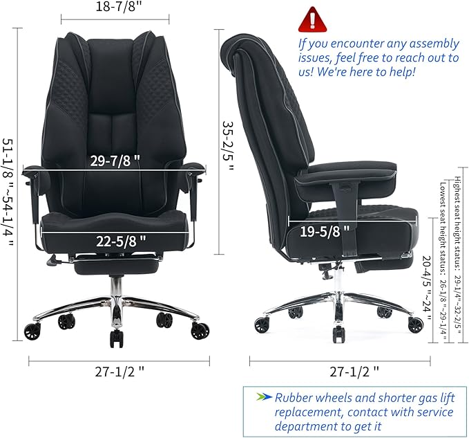 Big and Tall Office Chair 400lbs Wide Seat, Mesh High Back Executive Office Chair with Foot Rest, Ergonomic Office Chair Lumbar Support for Lower Back Pain Relief (Mesh Black)