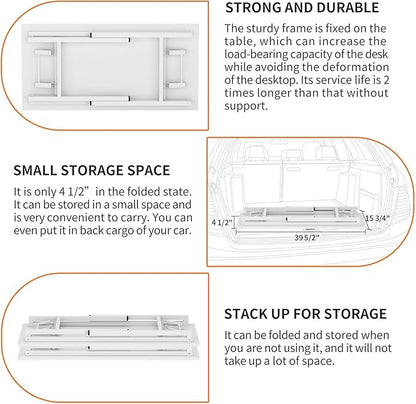 Need Folding Desk for Home Office 39-3/8" Length Modern Folding Table Computer Desk No Install Needed White Color Desktop White Frame AC5DW(100 * 60)