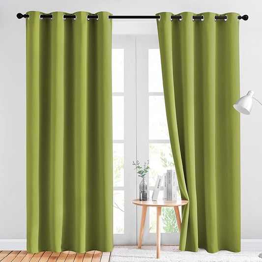 NICETOWN Green Blackout Draperies Curtains - Window Treatment Thermal Insulated Solid Grommet Blackout Curtains/Drapes for Holiday Decor (Set of 2, 52 by 84 Inch, Fresh Green)