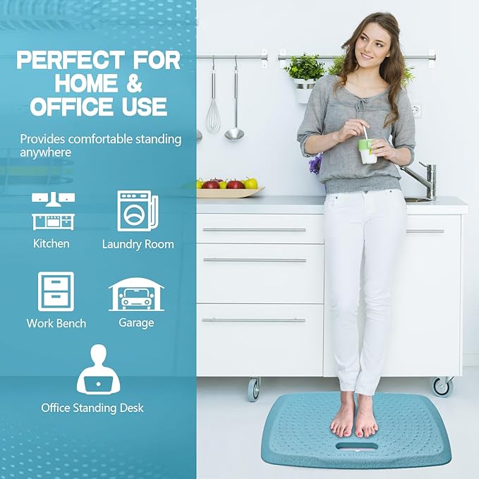 3/4 inch Thick Office Standing Desk Mat, Portable Cushioned Standing Pad with Massage Points, Anti Fatigue Kitchen Floor Mat with Handle, Multi-Purpose Floor Comfort Mat (Teal, 17" x 22")