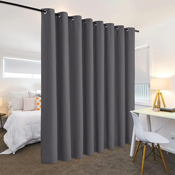 RYB HOME Extra Wide Curtains for Divider Room Separation Soundproof Temporary Door Curtains for Bedroom Closet Office Home Theatre Garage Living Room Privacy Drop Cloth, W 180 x L 90 inches, Grey