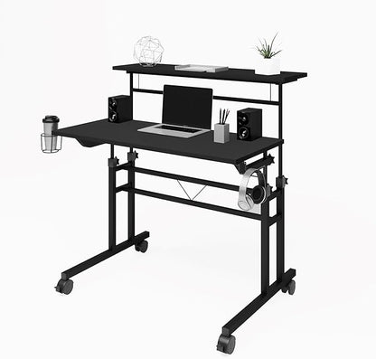 Techni Mobili Rolling Writing Desk with Height Adjustable Desktop and Moveable Shelf