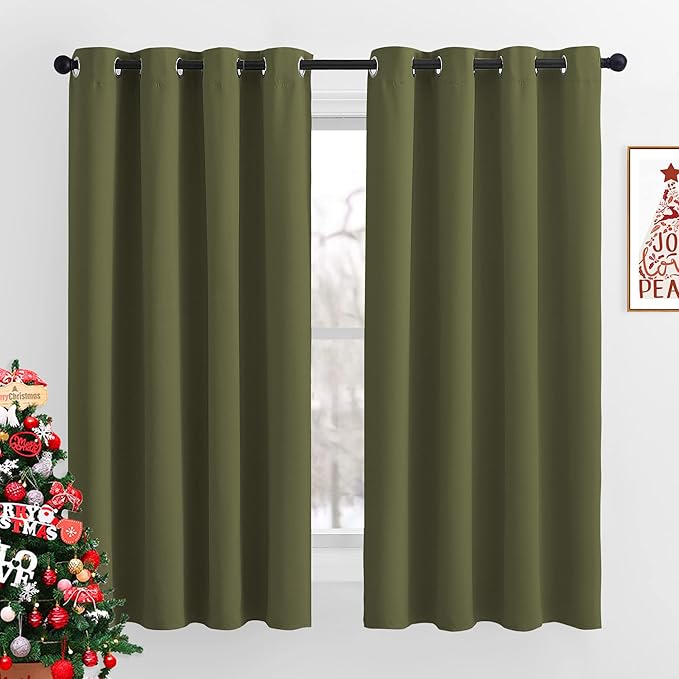 NICETOWN Blackout Curtains for Living Room - Functional Blackout Drapes/Panels for Bedroom, Thermal Insulated, Privacy Assured (Set of 2, 52 x 63 inches in Olive Green)