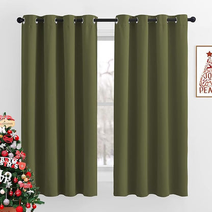 NICETOWN Blackout Curtains for Living Room - Functional Blackout Drapes/Panels for Bedroom, Thermal Insulated, Privacy Assured (Set of 2, 52 x 63 inches in Olive Green)