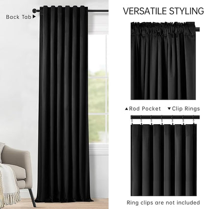 Extra Long 102 Inch Curtains for Large Window,Organic Modern Elegant Decor,Back Tab Drapes Pretty Velvet Tall Curtains for Living Room Dining Office 2 Panel Set,52 Wide 102 Height,Black