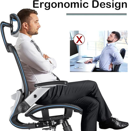 SUNNOW Ergonomic Office Chair, Mesh Home Desk Chair with Flip-Up Arms, 3D Headrest, 90°-120° Tilt Lock and Wide Cushion, High Back Big and Tall Computer Gaming Chairs, Swivel Executive Task Chair