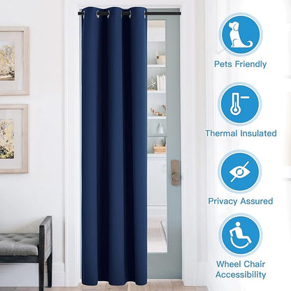 RYB HOME Blackout Curtains Thermal Insulating Privacy Temporary Door Curtains for Bedroom Closet Doorway Accordion Door Interior Living Room Kids Nursery Dining, Wide 60 x Long 90 inch, Navy