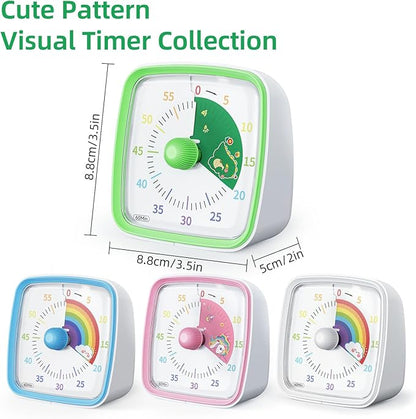 Yunbaoit Visual Timer with Night Light, 60-Minute Countdown Timer for Kids and Adults, Silent Classroom Timer, Pomodoro Timer with Dinosaur Pattern for Home, School, Kitchen, or Office (Green)