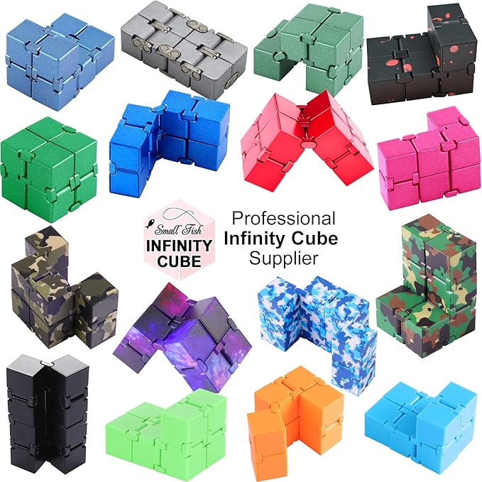 SMALL FISH Fidget Infinity Cube - Built-in Metal Never Ending Infinity Cube, Cool Sensory Infinite Fidget Toy for Stress and Anxiety Relief, Best for Adults and Kids with Autism,and ADHD (Black-Red)