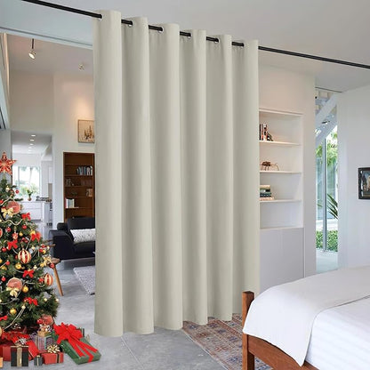 RYB HOME Extra Wide Curtain - Blackout Room Divider Curtain Heavy Weight Space Separation Backdrop Room Darkening Curtains for Bedroom Living Room Dining Apartment, W 120 x L 96, Natural