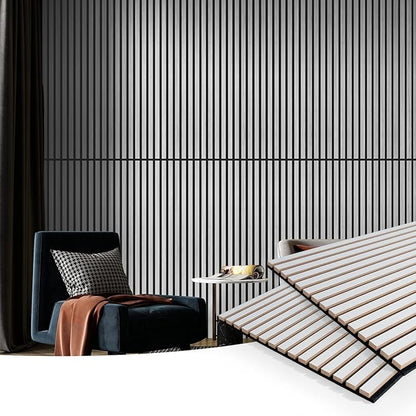 Art3d 2 Wood Slat Acoustic Panels for Wall and Ceiling - 3D Fluted Sound Absorbing Panel with Wood Finish - Brushed Silver