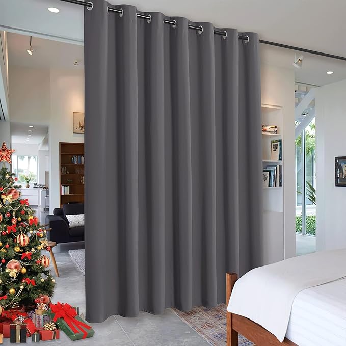 RYB HOME Room Divider Curtains - Privacy Space Wall Divider Screens Sound Proof Blackout Curtains for Living Room Bedroom Patio Sliding Door Birthday Gift, 1 Panel, Grey, 12.5ft Wide x 8ft Tall