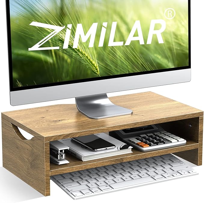 Zimilar Monitor Stand Riser, 2 Tiers Laptop Computer Monitor Riser for PC Screen, iMac, Desktop Wooden Screen Monitor Stand Riser with Storage Organizer for Home Office