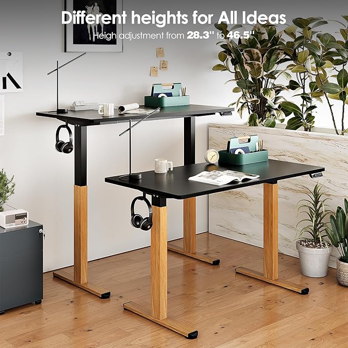 Monomi Electric Standing Desk, 55 x 24 inches Height Adjustable Desk, Ergonomic Home Office Sit Stand Up Desk with Memory Preset Controller (Black Top/Dark Wood Grain Frame)