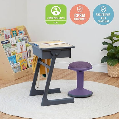 ECR4Kids Sitwell Wobble Stool with Cushion, Adjustable Height, Active Seating, Eggplant