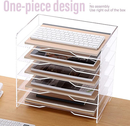 SANRUI Acrylic Paper Organizer Letter Tray for Desk, 5 Tier Enlarged File Sorter,Clear File Holder Desktop Shelf Document Storage for School Office Home